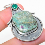 RubyFuchsite, Emerald(Simulated) Gemstone Jewelry Pendant 2.09 b9z66
