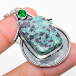 Ruby in Fuchsite, Diopside Ethnic 925 Sterling Silver Jewelry Pendant 2.17 J9R10