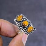 Tiger Eye Handmade 925 Sterling Silver Jewelry Ring Size 9 Gift For Her f5g31