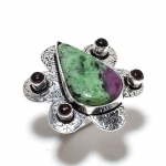 Ruby in Zoisite, Amethyst Handmade Ethnic 925 Silver Ring Size 8.5 A0w86