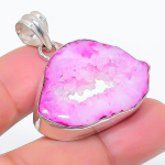 Natural Pink Druzy Slice Gemstone 925 Sterling Silver Jewelry Pendant 1.42 i7m46