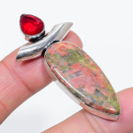 Natural Unakite, Garnet Gemstone 925 Sterling Silver Jewelry Pendant 2.25 m3p43