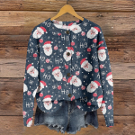 Naiste &uuml;mara kaelusega tr&uuml;kiga paksust pl&uuml;&uuml;sist ka&scaron;miirist soe pikk topp L tumesinine