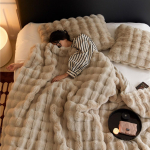 Toscana kahepoolne kunstlik reksk&uuml;&uuml;liku fliistekk 200&times;230 cm beež/kaamel