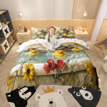 Homewish Maal&auml;hedane Pardiga Tekikottide Komplekt, Maal&auml;hedane Lilleline Tekikoti Komplekt, Valge-Kollane Voodikomplekt Poistele Teismelistele UK C 120x150cm 2pcs&set