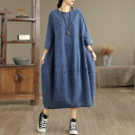 Suur suurus Kevad Suvi Naiste Midi Kleit O-kaelus L&uuml;hike &Uuml;le suuruse Vintage Kleit Kotis 3/4 varrukas Denim Naiste Suured Kleitid L