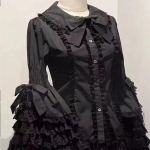 Lolita L&auml;&auml;ne stiilis kevad-s&uuml;gis t&uuml;druk pitsist lolita pikkade varrukatega žakaars&auml;rk jaapani stiilis pitsist lolita pikkade varrukatega s&auml;rk L must