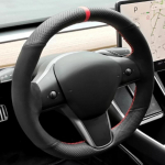 K&auml;sitsi &otilde;mmeldud libisemisvastane s&uuml;sinikkiust seemisnahast punutud auto roolikatte kate Tesla Model S Y Model X Model 3 jaoks Auto tarvikud Style 1