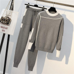 2tk/komplekt Koo 2-osaline komplekt Spordidressid S&uuml;gistalv Naiste Kootud Pullover-kampsun + Elastsed p&uuml;ksid 2-osaline Spordi&uuml;likond naistele 4XL