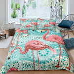 Kuninganna suurusega roosa flamingoga tekikott Poistele T&uuml;drukutele Palmilehtedega voodipesukomplekt paaridele Linnumustriga tekikate komplekt EU Single(135x200cm)