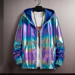 Unisex l&auml;ikiv jakk Laser kapuutsiga mantel sillerdav holograafiline Harajuku p&auml;ikesekaitse topp plusssuuruses 2XL sinine