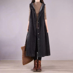 Denim Vestmantlid Naistele &Uuml;herealine Pikk Mantel Vabaaja Vaba Kapuutsiga Y2k T&auml;navamood Jakid Maxi S&uuml;gis-Talvine Jakk XXL must