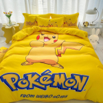 2025 Uus Armas Pikachu Voodipesu Komplekt Anime P-Pokemon Tekk Tekikott Padjap&uuml;&uuml;r Laste Tekikate T&uuml;drukud Poisid Puhkusekingitused EU Single(135*200cm)3pcs yellow