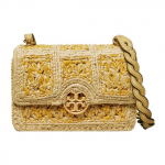 Tory Burch Miller Topelt T-logo K&auml;sitsi kootud Rafia Palmi Nahast &Auml;&auml;ris Crossbody &Otilde;lakott Mini Naiste kotid Kollane 135759-258 Basic Set (Bag+Dust Bag)
