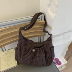 Ruuduline Crossbody &otilde;lakott, Korea n&ouml;&ouml;riga Nyl naiste kott, Suure mahutavusega ruuduline triibuline &otilde;pilase t&ouml;&ouml;le k&auml;ija koolikott 33x11x23cm must