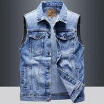 Denimvest Meeste Retro Trendi Jakk, Suur Suurus Keskikka Jakk, Puuvillane Mitmetaskuline Vest Meeste Aasia Suurus 4XL S sinine