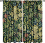 Boho William Morris Vintage Lillelised Kardinad Maal&auml;hedased Lilled Aknakatted Elutuba Magamistuba Kardin Mustaks Tegev Pol&uuml;estrist Valmistatud Piirkonna Jaoks W100*H140(CM)-Grommet top&1PCS