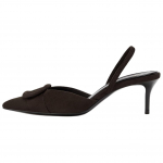 Zara Suede Bow Detail Pointed Toe Slingback Kitten Heels Brown Naised 12234510-38 36