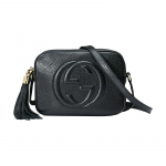 Gucci Soho reljeefne logo tutiga ripats veisenahast kaamerakott &otilde;lakott crossbody kott v&auml;ike suurus naiste must must