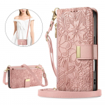 T&otilde;mblukuga Crossbody Nahast Klapprahakott Kaardipesa Telefonikott IPhone 16E 16 Plus 15 14 13 12 17 Pro Max jaoks Randmepael Funda Kate iPhone Air roosa