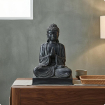 Istuv Buddha kuju, rippuvate r&uuml;&uuml;de, meditatsiooni, ristk&uuml;likukujulise aluse, elutoa dekoratsioon gray