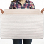 Mitmeotstarbeline kokkupandav k&auml;sitsi kootud hoiukorv m&auml;nguasjadele ja riietele, suur mahutavus 22L (38x25x23) valge