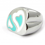 Bague acier 'Love' turquoise argent&eacute; 50 t&uuml;rkiissinine