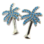7bis [Q1550] - Boucles artisanales 'Palmier' turquoise argent&eacute; - 15x9 mm t&uuml;rkiissinine