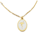Les Tr&eacute;sors De Lily [R0186] - Collier cr&eacute;ateur acier 'Flamant Rose' blanc dor&eacute; - 15x10 mm valge