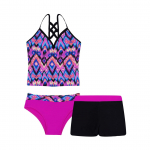 Little Big Girls, 3-osaline ujumistrikoo, moodne lilleline Tankini-bikiinikomplekt, lastep&uuml;kste p&uuml;kste p&uuml;ksid 7-8 Years Heleroosa