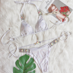 Strappy neck bikini swimsuit sexy shiny gilded crystal diamond swimsuit S h&otilde;be