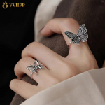 2tk/komplekt Vintage Cutout liblikas&otilde;rmus naistele Korea h&otilde;bedane s&otilde;rmuste komplekt Aksessuaarid Ehted Style 1