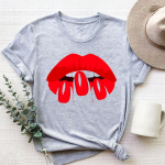 Trend Lovely Lip Style Tee Top Moodne T-s&auml;rk Riietus Vabaaja 90ndate armsad l&uuml;hikeste varrukatega naiste tr&uuml;kitud naiste graafiline T-s&auml;rk S