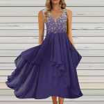 (SU)Naiste kleit &scaron;ifoonist elegantne lapiline kleit varrukateta pikk kleit &otilde;htukleit L tumelilla v&auml;rv