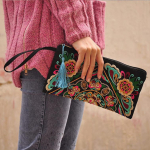 Tikitud naiste rahakott Etniline rahvuslik retro rahakott Liblikas lillekott M&uuml;ndi rahakott Tutt Lady Clutchs V&auml;ikese klapiga k&auml;ekott