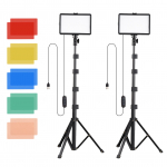 Kahe komplektiga USB LED-videovalgustite komplekt, kahev&auml;rvilised temperatuuriga t&auml;itetuled, 10-tasemeline heledus koos valgusega must