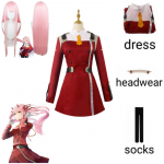 Anime DARLING FRANXX Zero Two Cosplay Design Peach Velvet Skin koos parukakost&uuml;&uuml;miga Uus L-(Costume+Wig)
