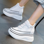 Fujini 10 cm lehm ehtsast nahast naiste kevadised peidetud kontsad, s&uuml;gise pahkluu ja s&auml;&auml;reosa keskosa saapad, platvorm kiil, paksud tossud 38 valge