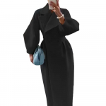 Naised Vintage laternaga varrukad villased mantlid, lahtik&auml;iv krae, pikad jakid naiste s&uuml;gistalvine kaherealine &uuml;ler&otilde;ivaste mantel L must