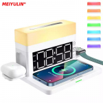 15w 6-&uuml;hes kiire juhtmevaba laadimise doki alus iPhone 14 13 12 Xiaomi elektrijaama &auml;ratuskella LED laualamp Airpodidele Iwatch as picture valge