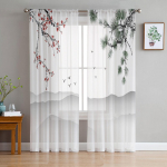 Ploomi&otilde;ied, lilled, oksad, tindiga maalimine, t&uuml;ll, l&auml;bipaistev aken Kardinad elutuppa magamistuppa Voile organza kardinad kardinad W135 x H115cm x1