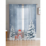 J&otilde;ulud lumememm lumehelbepuu Voile l&auml;bipaistvad kardinad elutoa akna jaoks t&uuml;llkardin K&ouml;&ouml;k Magamistoa kardinad Kodukaunistus 135W x 114H(cm)