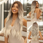 ALAN EATON Pruun Ombre Hall Parukas Juuksepiirkond Pits ees Parukad S&uuml;nteetilised Pikad Lainelised Naiste Naiste Cosplay Tasuta kohaletoimetamine Suure tihedusega