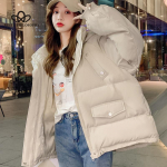 Uus leiva&uuml;likond, l&uuml;hike puuvillane polsterdatud mantel Puuvillase polsterdatud jakk Naiste Korea stiilis lahtine s&uuml;gisene talvejope soe mood vabaaja parkamantel S must