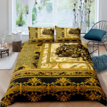 Home Living Luksuslik 3D barokkstiilis voodipesukomplekt Kuldne Leopard Tekikate Padjap&uuml;&uuml;r Queen And King Eu /Us /Au /Uk Size Lohjatud voodipesu EU single(135x200cm)