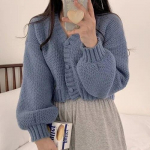 Seksikas magus l&uuml;hike kootud kampsun Sweet Korea V-kaelusega laternaga varrukatega kampsunid naistele Fall Wild Lihtne k&auml;rbitud roosa kardigan mantel One Size