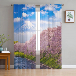 Fuji m&auml;gi Sakura maastik Kaasaegsed t&uuml;llkardinad elutuppa, magamistuppa, kodu k&ouml;&ouml;ki, aknale, &otilde;hukesed kardinad 135W x 114H(cm)