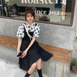 Armsad Midi-pikkused kleidid Kevadine vintage printiga pikk kleit Naiste riided Korea stiilis riided S must