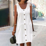 Naiste suvekleit &uuml;hev&auml;rviline varrukateta n&ouml;&ouml;pidega kaunistus U kael, avar riietusrihm hingav pitsiline peokleit Naiste riided M valge