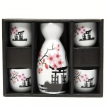 5 tk k&auml;sitsi maalitud keraamiline jaapani sake komplekt roosade lilledega &ndash; ideaalne s&uuml;nnip&auml;evakingitus ja kogumisobjekt 5pcs